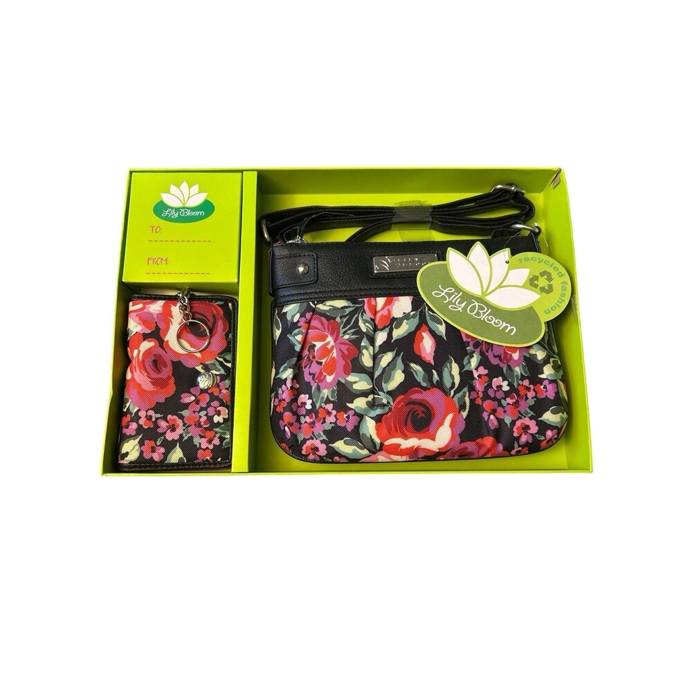 NWT Lily Bloom Ella Crossbody Bag & Flap Card Case Wallet Gift Set Romantic Rose